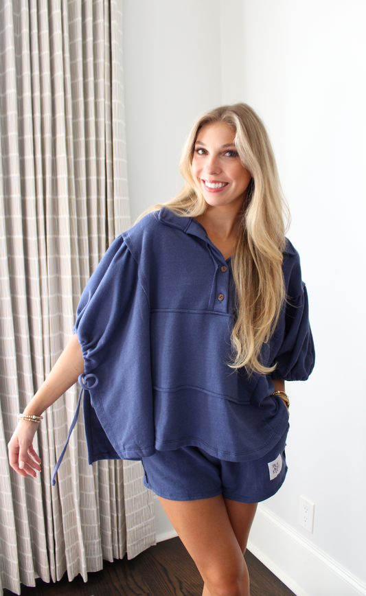 Maeve Oversized Lounge Top- Navy